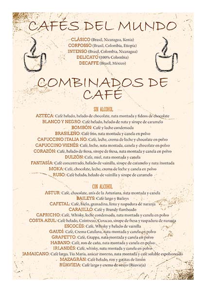 carta menu cafes